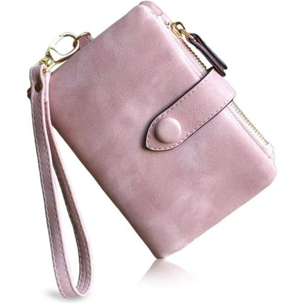 Womens RFID Leather Wallet Small Bifold Card Holder Zipper Coin Purse